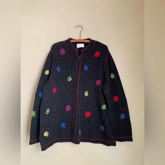 Christopher & Banks Cardigan Sweater Multicolor Hand Embroidered Swirls. - Picture 1 of 8